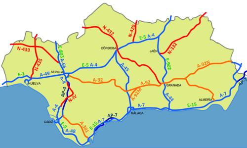 Straßenkarte von Andalusien