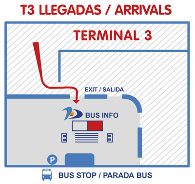 parada de autobús en llegadas de la Terminal T3