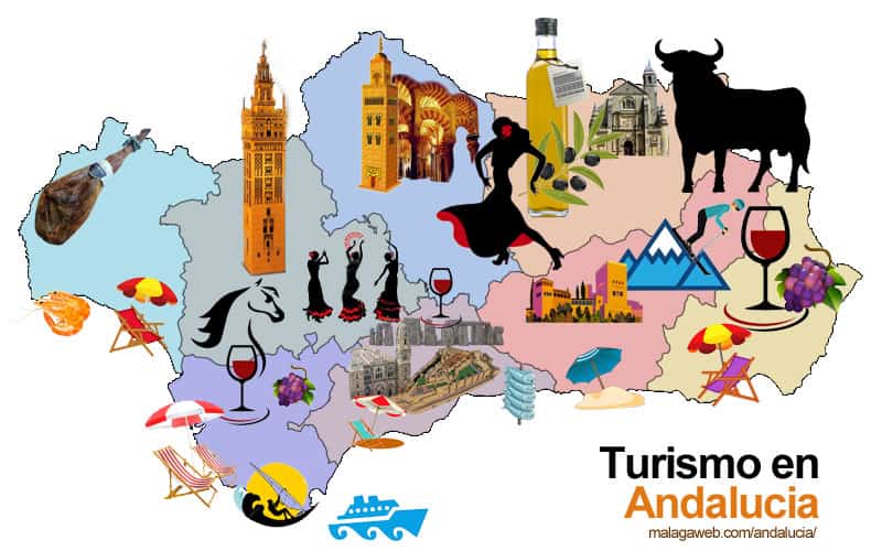 Monuments and attractions map in Andalucia